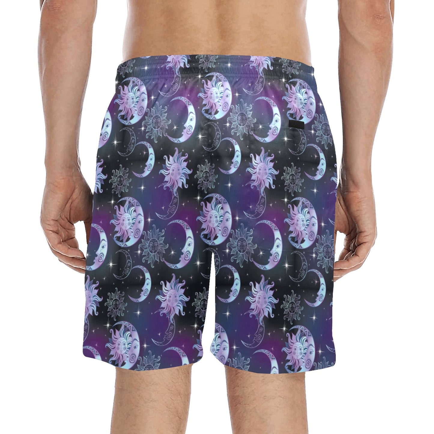 Sun Moon Print Design LKS303 Men's Swim Trunks Beach Shorts