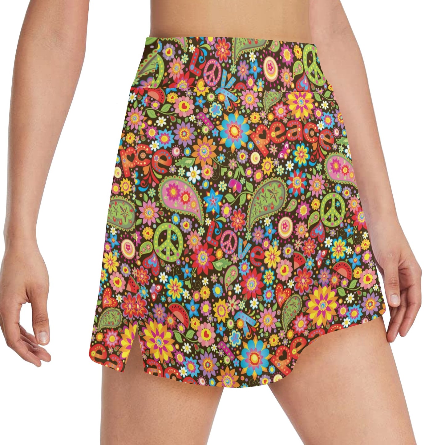 Flower Power Peace Paisley Themed Print 17" Golf & Pickleball Skort with Pockets