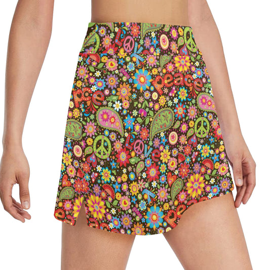 Flower Power Peace Paisley Themed Print 17" Golf & Pickleball Skort with Pockets