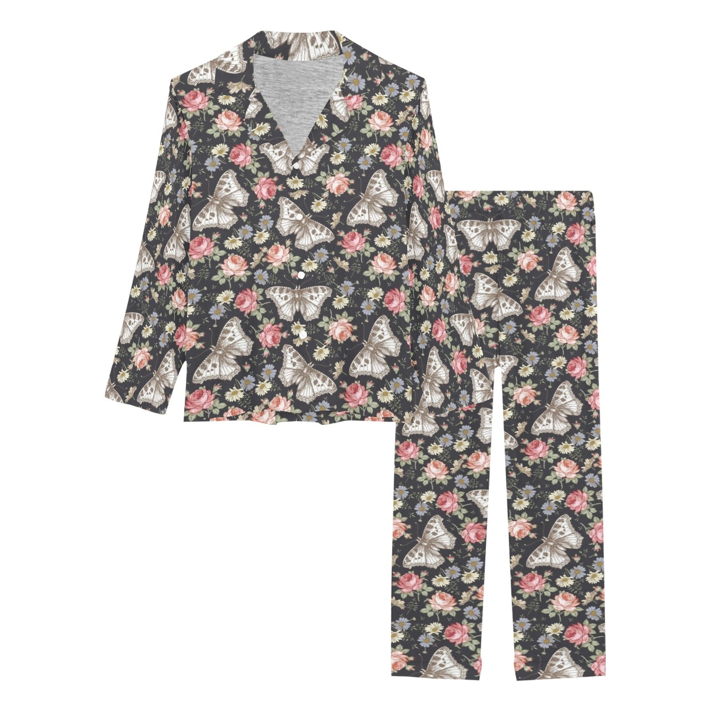 Butterfly Flower Pattern Print Design 07 Women's Long Pajama Set