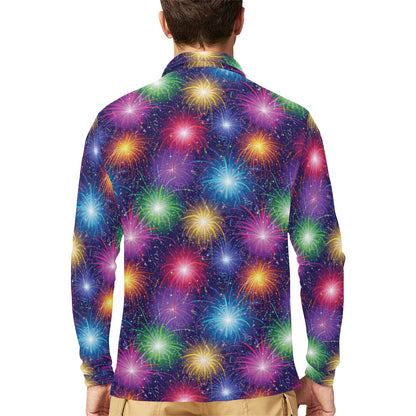 Firework Colorful Print Design LKS301 Long Sleeve Polo Shirt For Men's