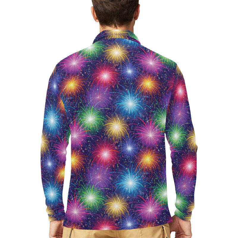 Firework Colorful Print Design LKS301 Long Sleeve Polo Shirt For Men's