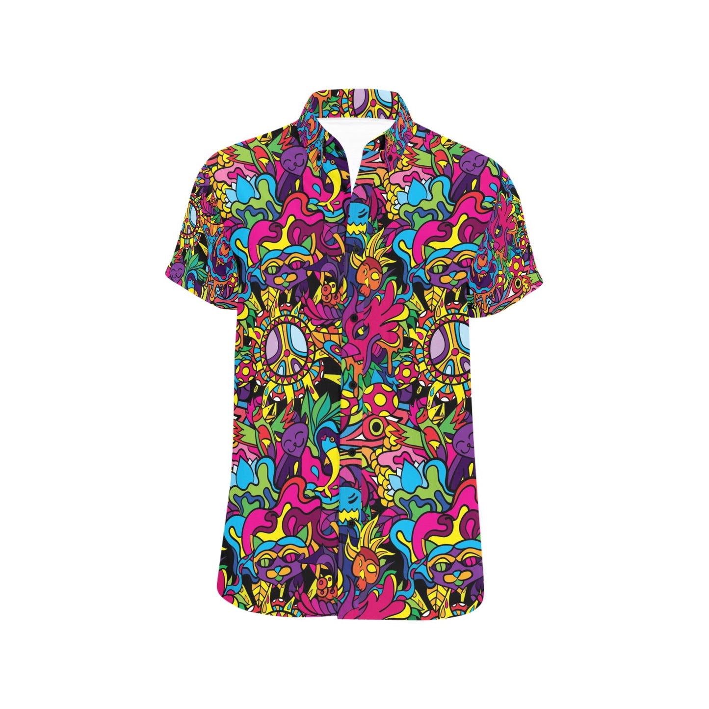 Trippy Print Design LKS304 Men Short Sleeve Button Up Shirt