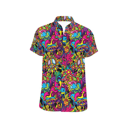 Trippy Print Design LKS304 Men Short Sleeve Button Up Shirt