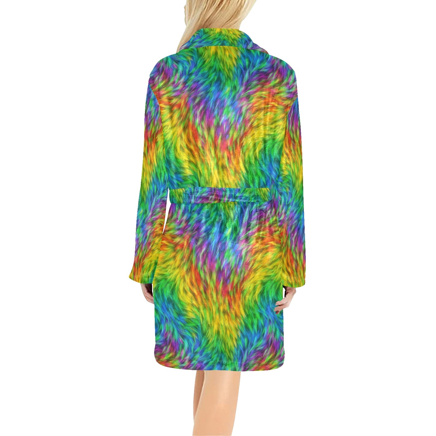 Rainbow Fur Design Print Women's Fleece Robe