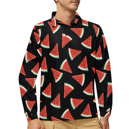 Watermelon Pattern Print Design WM01 Long Sleeve Polo Shirt For Men's