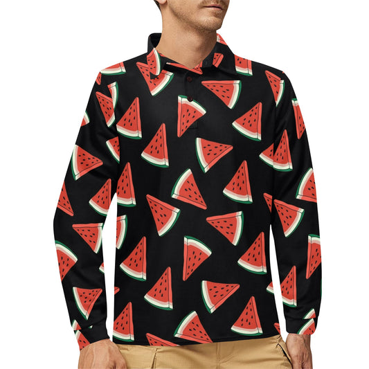 Watermelon Pattern Print Design WM01 Long Sleeve Polo Shirt For Men's
