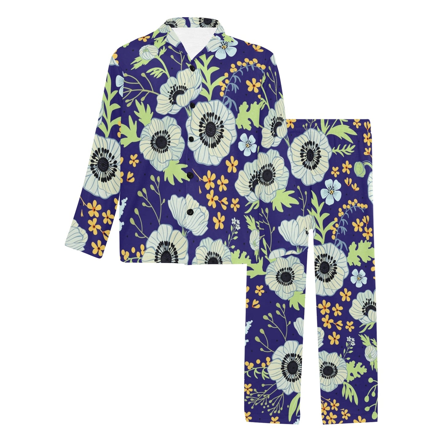 Anemone Pattern Print Design AM06 Men's Long Pajama Set