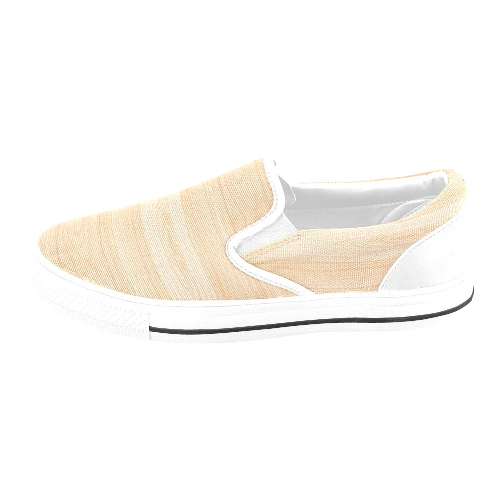 Wood Texture Print Design LKS302 White Slip Ons Canvas Women's Shoes