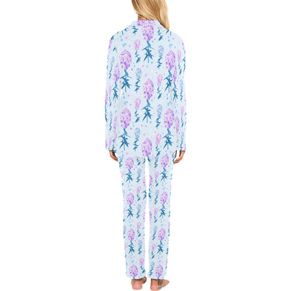 Lilac Pattern Print Design LI05 Women's Long Pajama Set