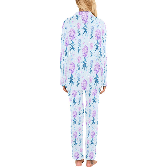 Lilac Pattern Print Design LI05 Women's Long Pajama Set