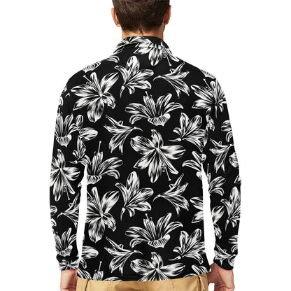 Amaryllis Pattern Print Design AL04 Long Sleeve Polo Shirt For Men's