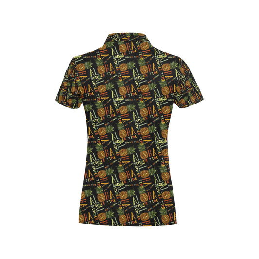 Aloha Hawaii Time Design Themed Print Women's Polo Shirt