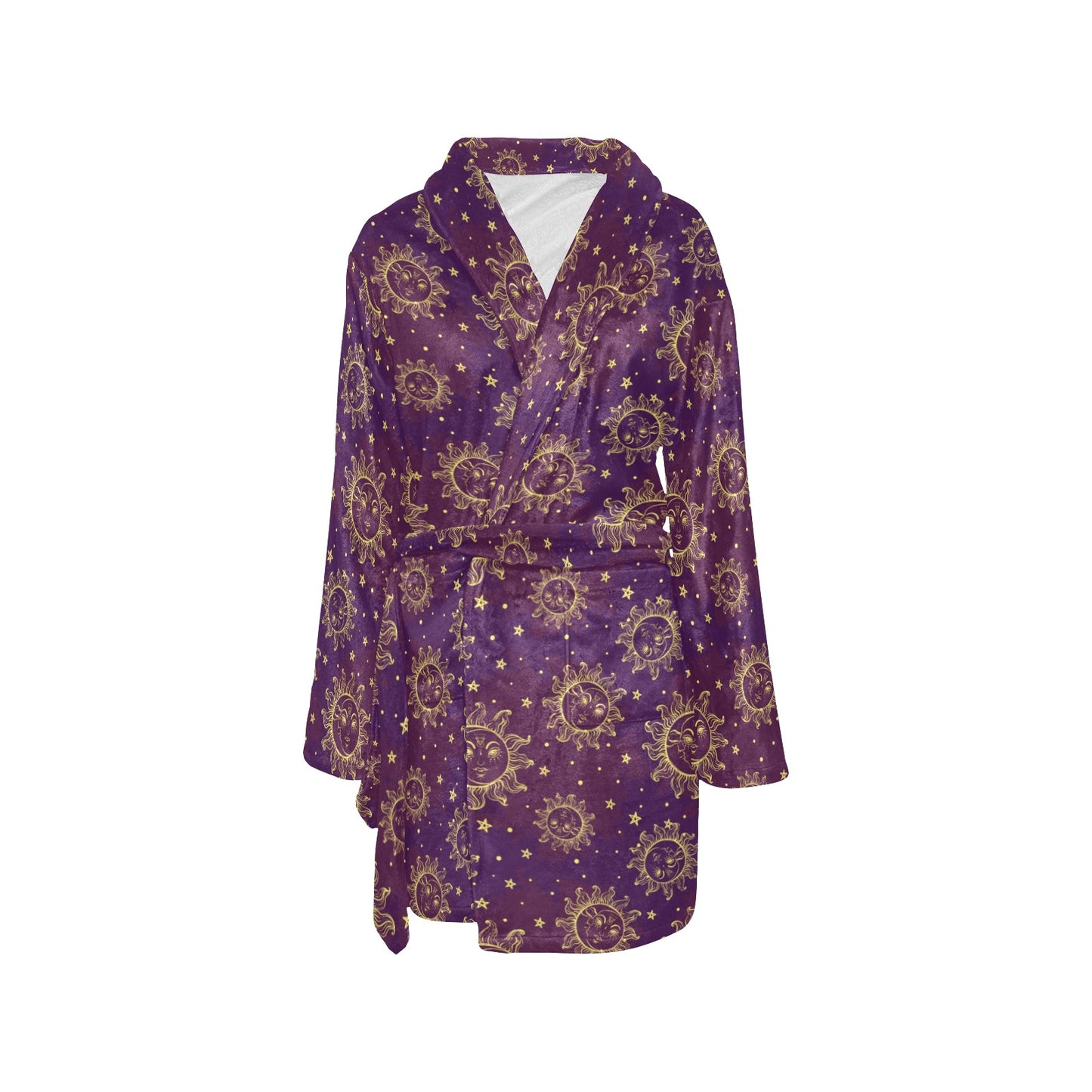Sun Moon Star Design Themed Print Women's Fleece Robe