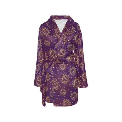 Sun Moon Star Design Themed Print Women's Fleece Robe