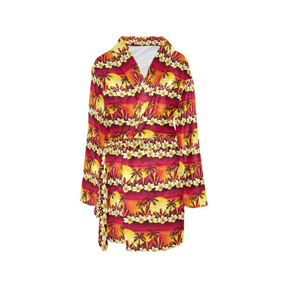 Hawaiian Tropical Sunset Hibiscus Print Women's Fleece Robe