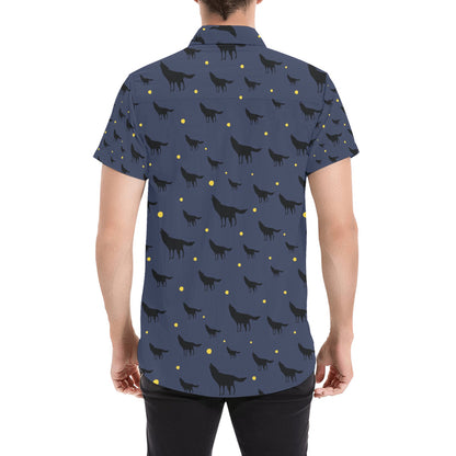 Wolf Print Design LKS301 Men Short Sleeve Button Up Shirt