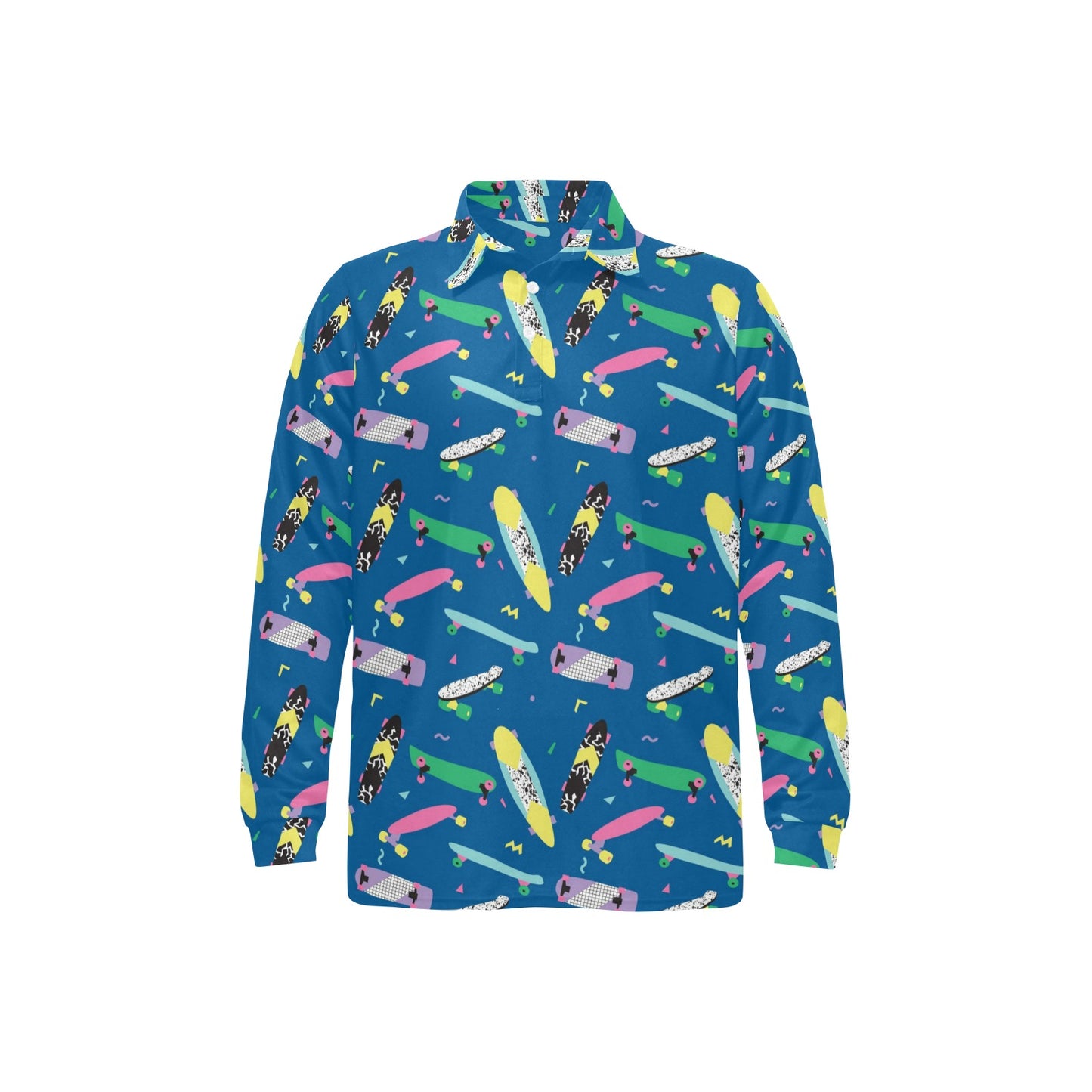 Skateboard Print Design LKS302 Long Sleeve Polo Shirt For Men's