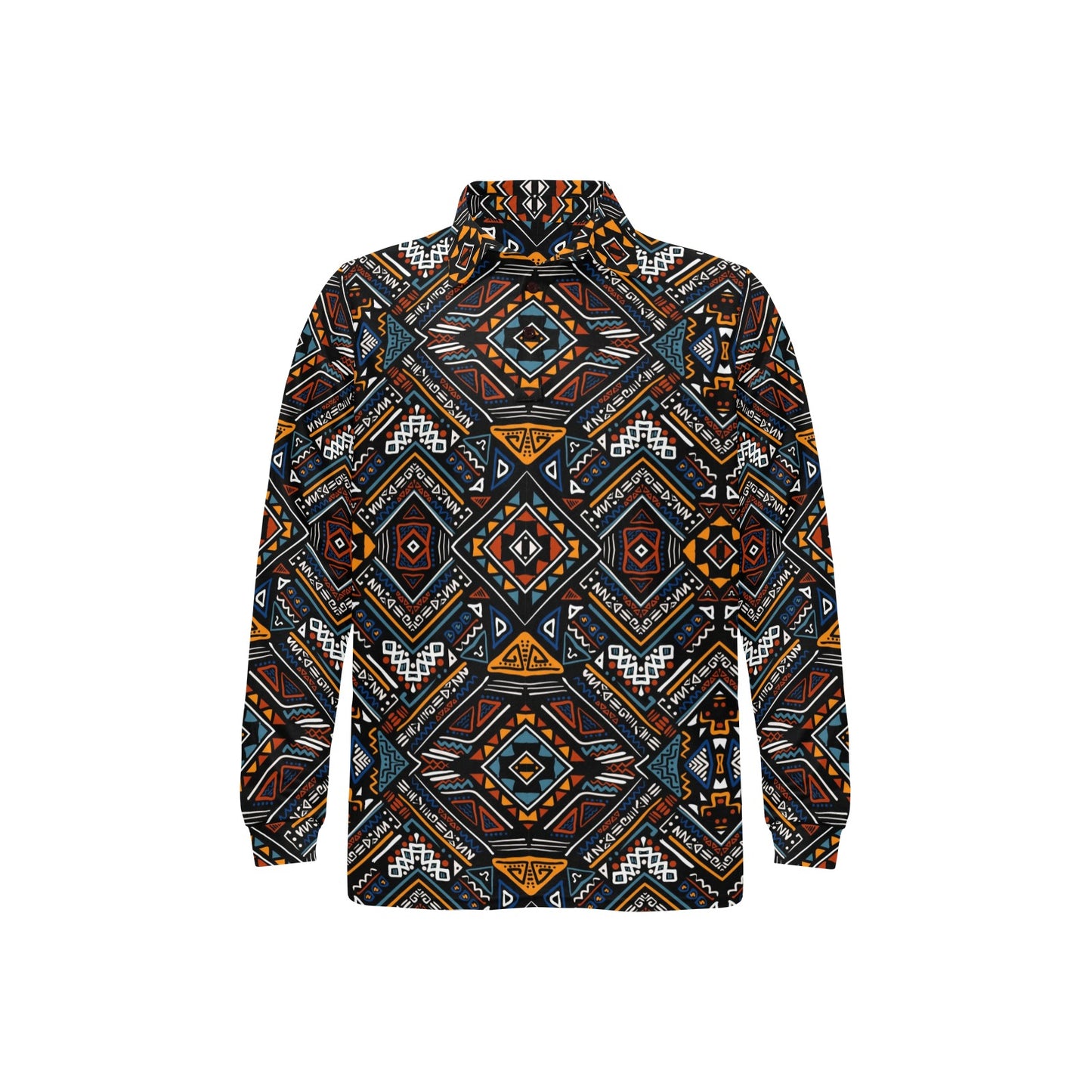 African Kente Print v2 Long Sleeve Polo Shirt For Men's