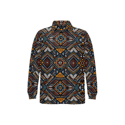 African Kente Print v2 Long Sleeve Polo Shirt For Men's
