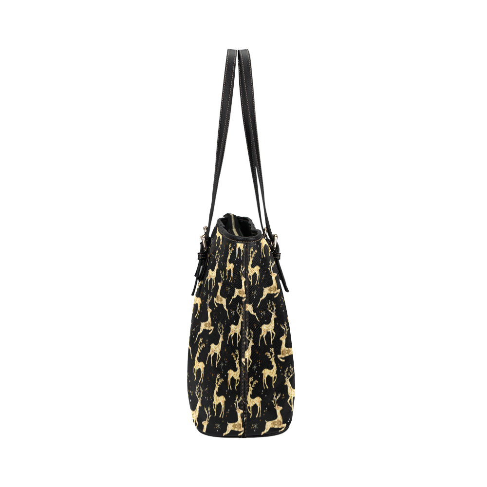 Deer Gold Pattern Leather Tote Bag