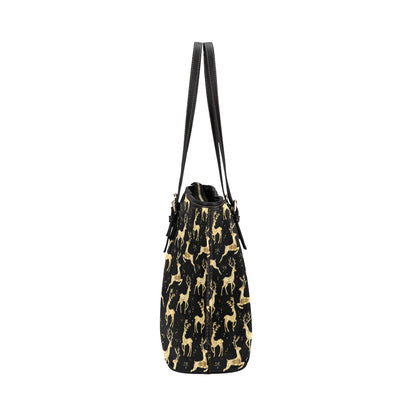 Deer Gold Pattern Leather Tote Bag