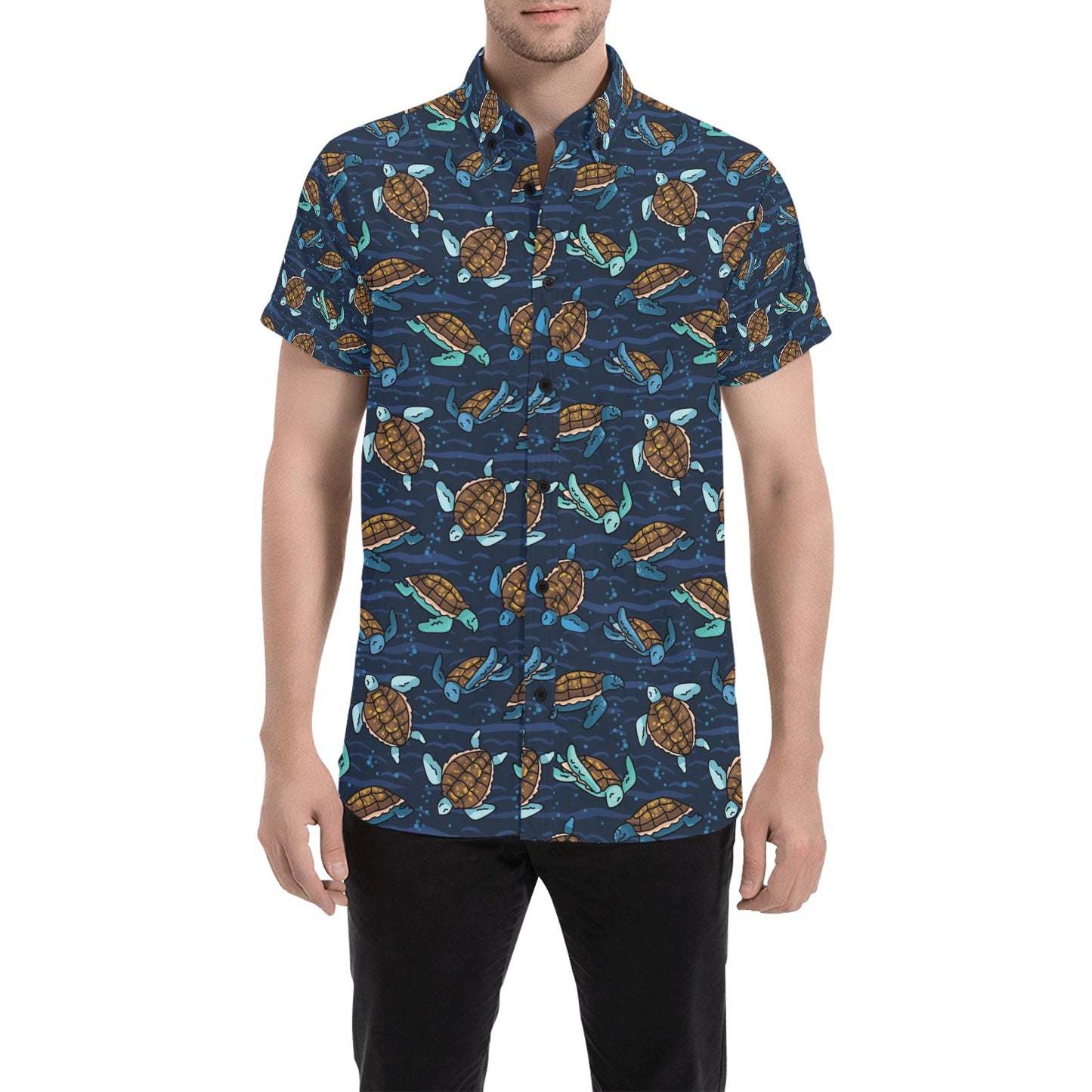Sea Turtle Print Design LKS3011 Men Short Sleeve Button Up Shirt