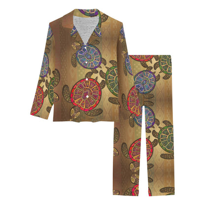 Sea Turtle Tribal Colorful Women's Long Pajama Set