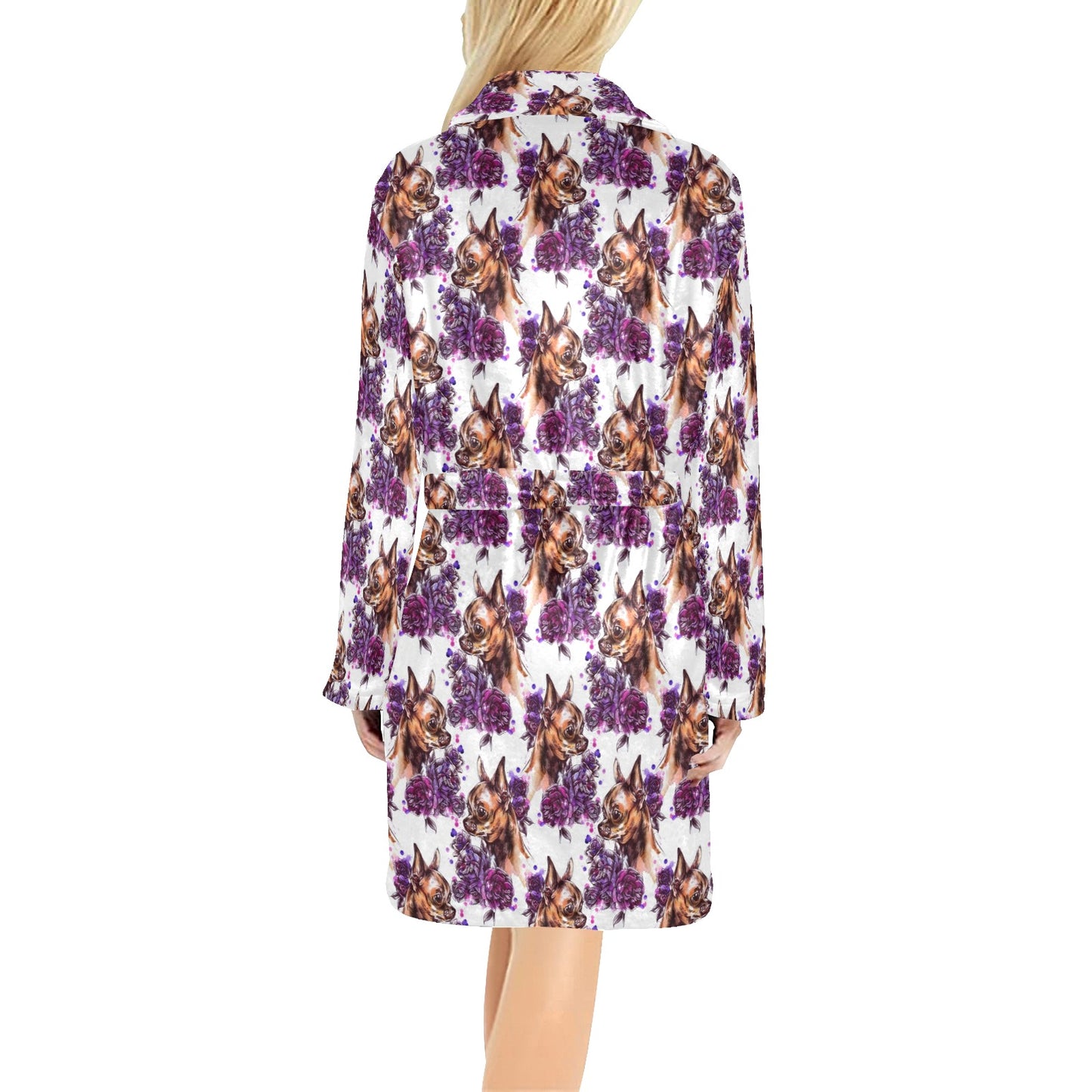 Chihuahua Purple Floral Women's Fleece Robe