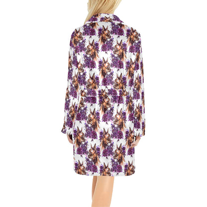 Chihuahua Purple Floral Women's Fleece Robe