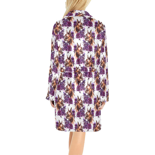 Chihuahua Purple Floral Women's Fleece Robe