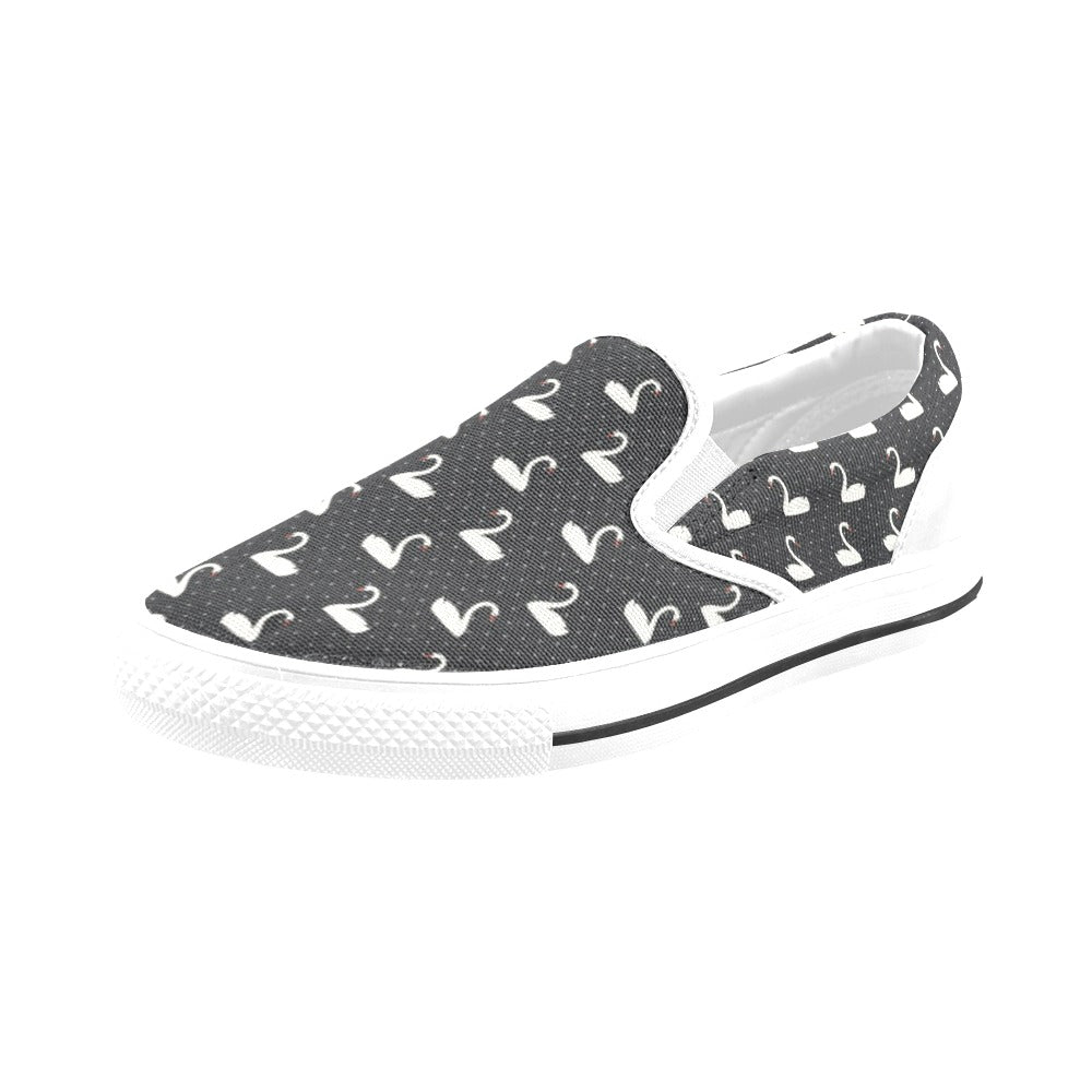 Swan Print Design LKS401 White Slip Ons Canvas Women's Shoes
