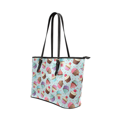 Cupcakes Fancy Heart Print Pattern Leather Tote Bag