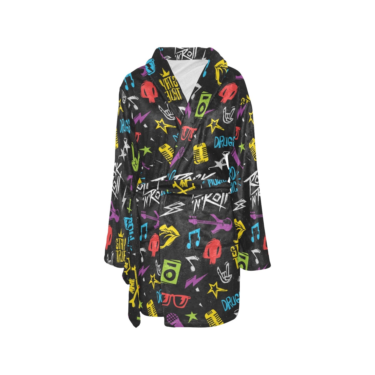 Rock and Roll Pattern Print Design A02 Women's Fleece Robe