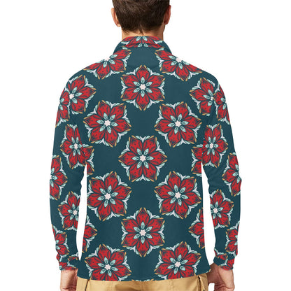 Poinsettia Pattern Print Design A03 Long Sleeve Polo Shirt For Men's