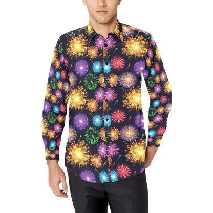 Firework Print Design LKS305 Men's Long Sleeve Dress Shirt