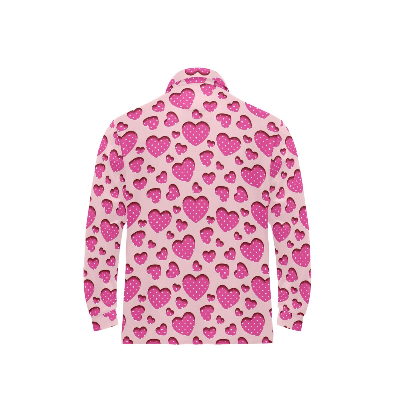 Heart Pink Pattern Print Design HE06 Long Sleeve Polo Shirt For Men's