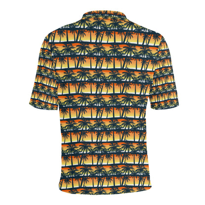 Palm Tree Sunset Design Print Men Polo Shirt