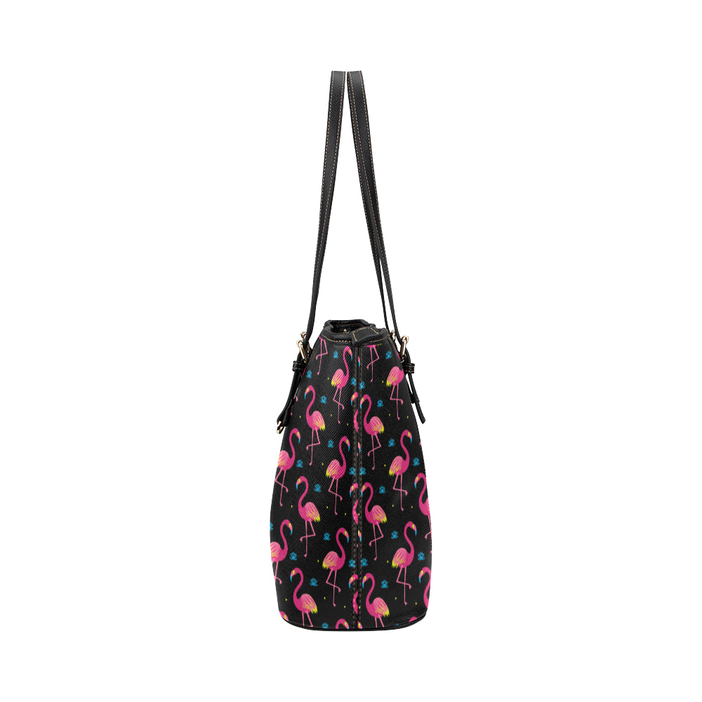 Flamingo Pink Neon Print Pattern Leather Tote Bag