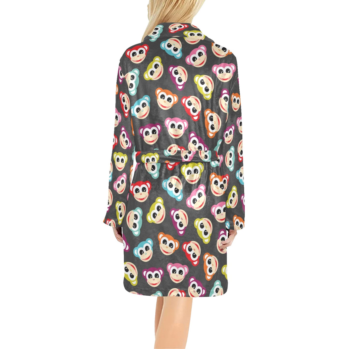 Monkey Head Design Themed Print Women's Fleece Robe