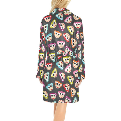 Monkey Head Design Themed Print Women's Fleece Robe