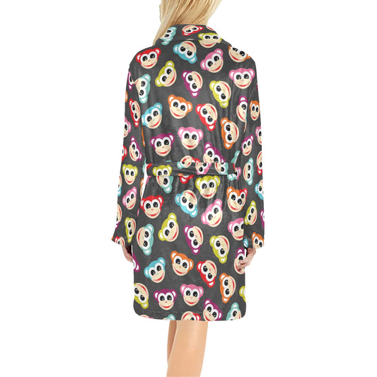 Monkey Head Design Themed Print Women's Fleece Robe