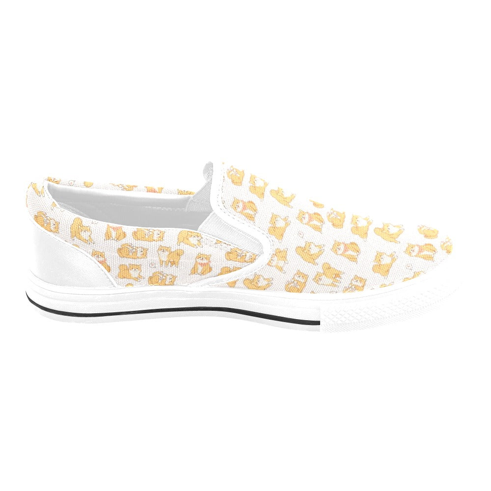 Shiba Inu Print Design LKS308 White Slip Ons Canvas Women's Shoes
