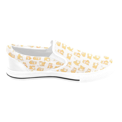 Shiba Inu Print Design LKS308 White Slip Ons Canvas Women's Shoes