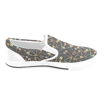 Safety Pin Print Design LKS301 White Slip Ons Canvas Women's Shoes