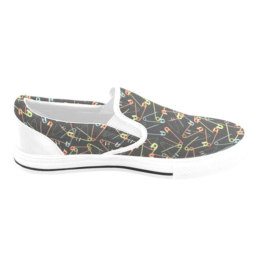 Safety Pin Print Design LKS301 White Slip Ons Canvas Women's Shoes
