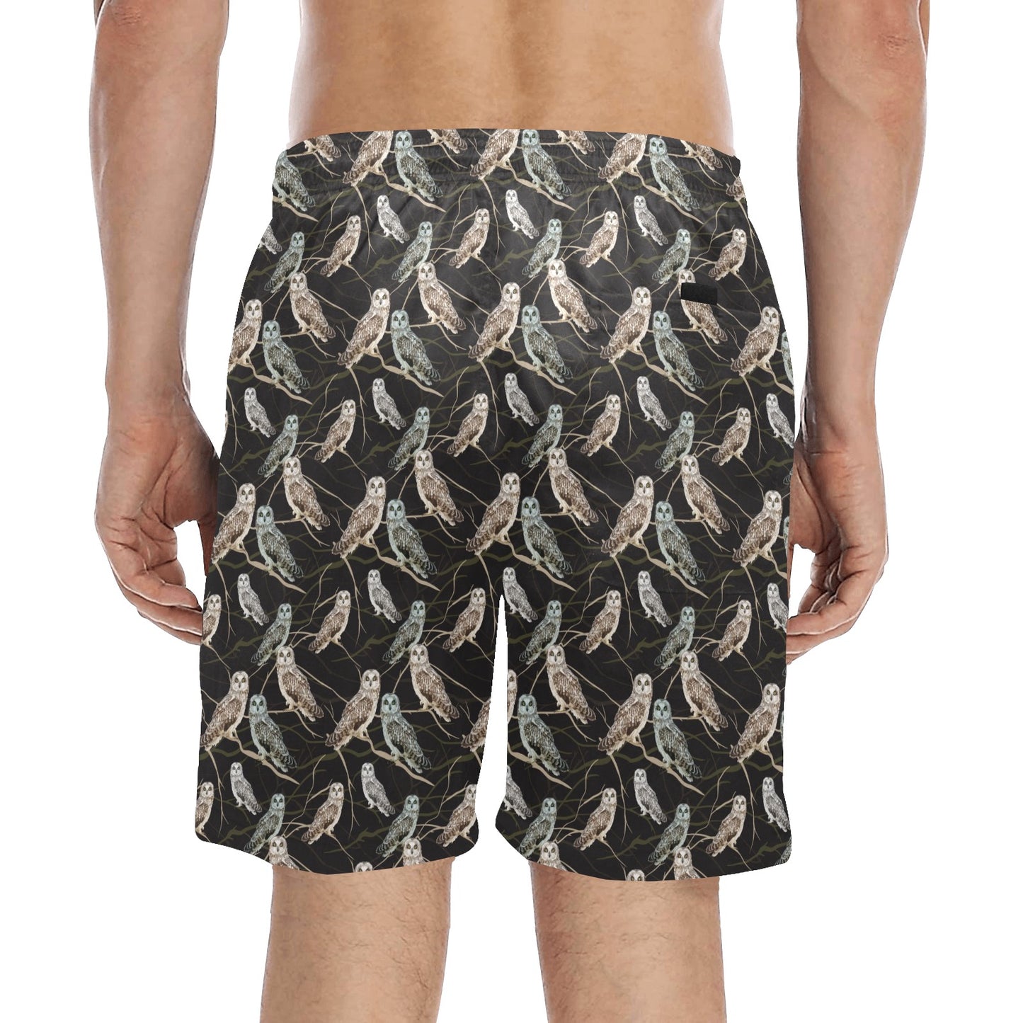 Owl Branch Themed Design Print Men's Swim Trunks Beach Shorts