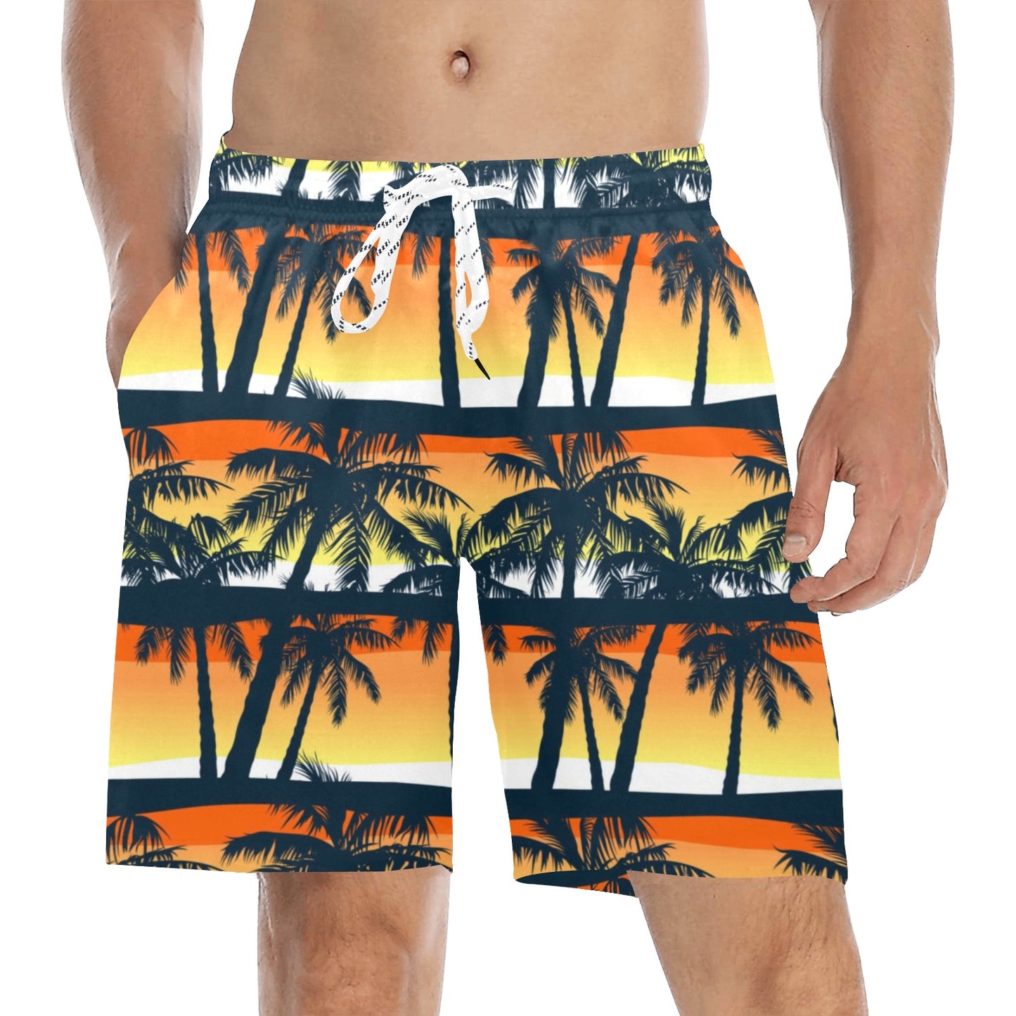 Palm Tree Sunset Design Print Men's Swim Trunks Beach Shorts
