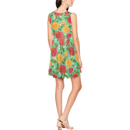 Dahlia Pattern Print Design DH011 Sleeveless Dress