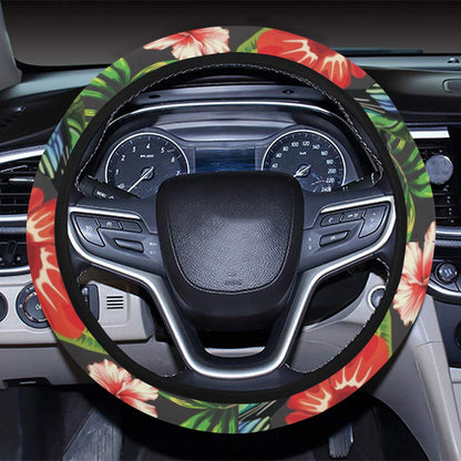 Hibiscus Red With Parrotprint Design LKS303 Steering Wheel Cover with Elastic Edge